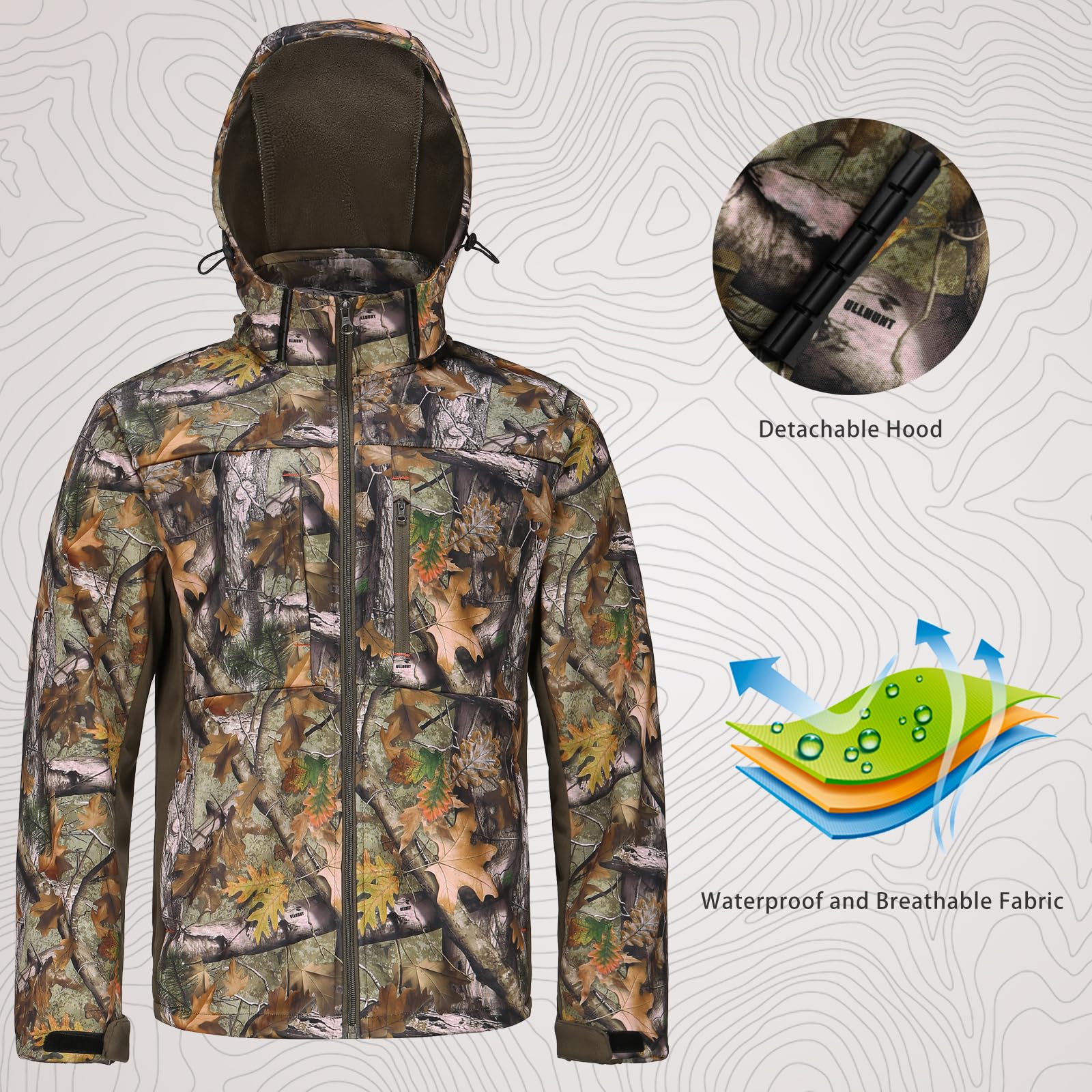 UIIHUNT Men's Fleece-Lined Hunting Jacket & Pants Set - Water Resistant, Silent Camouflage Gear with Safety Strap Compatibility | Ideal for Deer Hunting, Outdoor Adventures & Cold Weather Activities