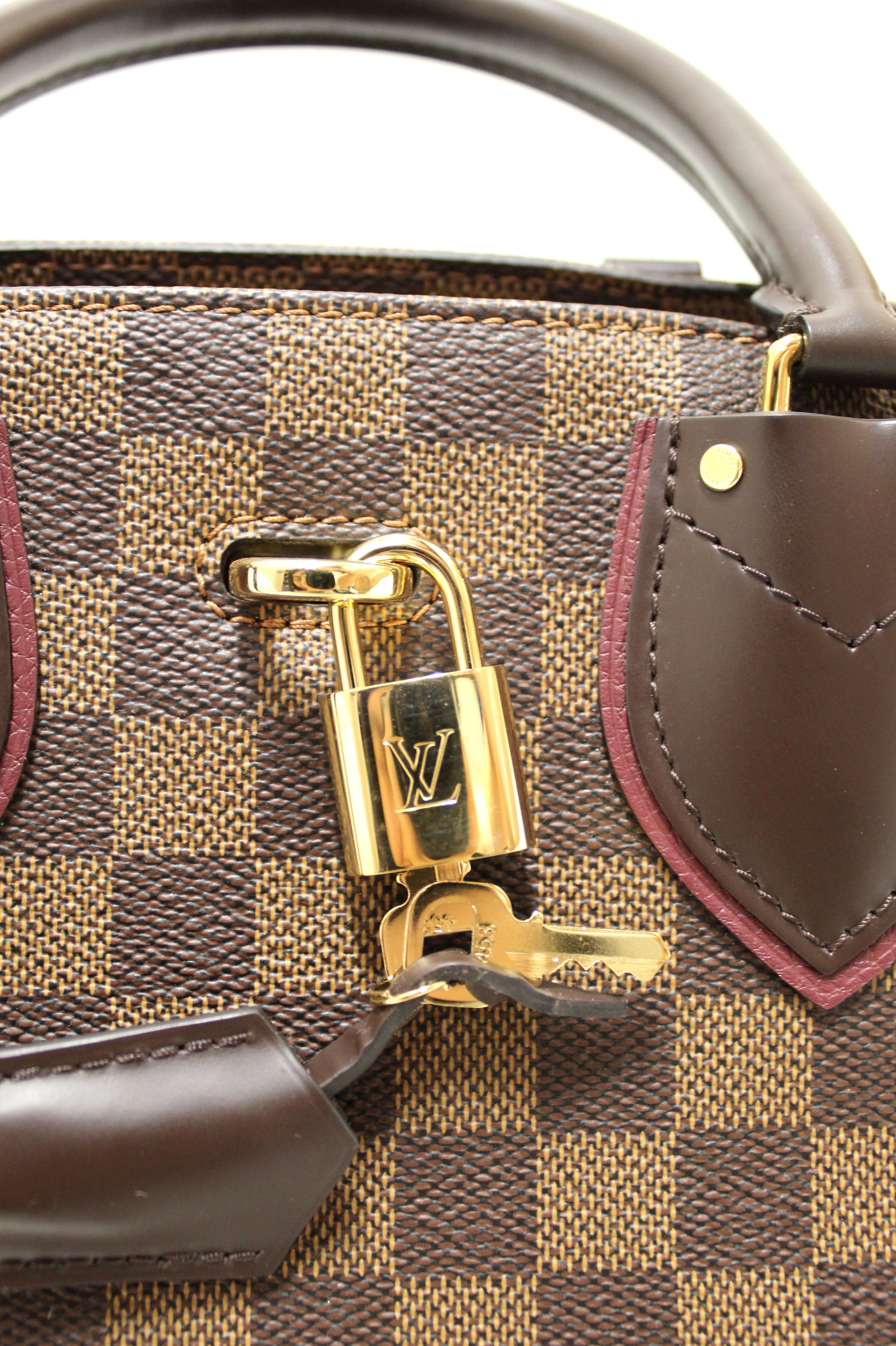 Authentic Louis Vuitton Damier Ebene & Burgundy Normandy Tote Shoulder Bag - Luxury Designer Handbag for Women, Perfect for Work, Travel & Everyday Use