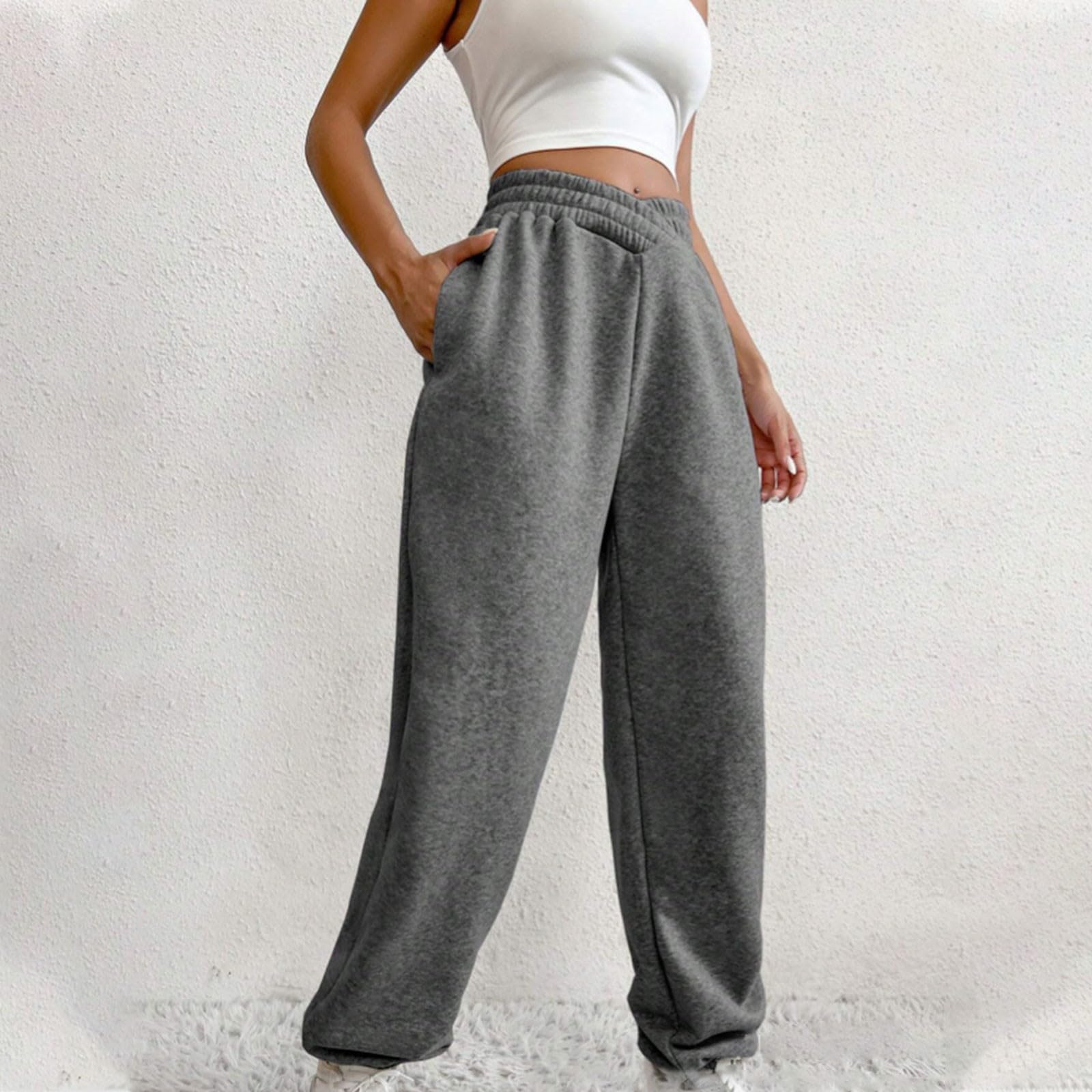 Women's High Waisted Crossover Sweatpants - Asymmetrical V-Waist Lounge Pants with Pockets | Comfortable Joggers for Running, Yoga & Casual Wear