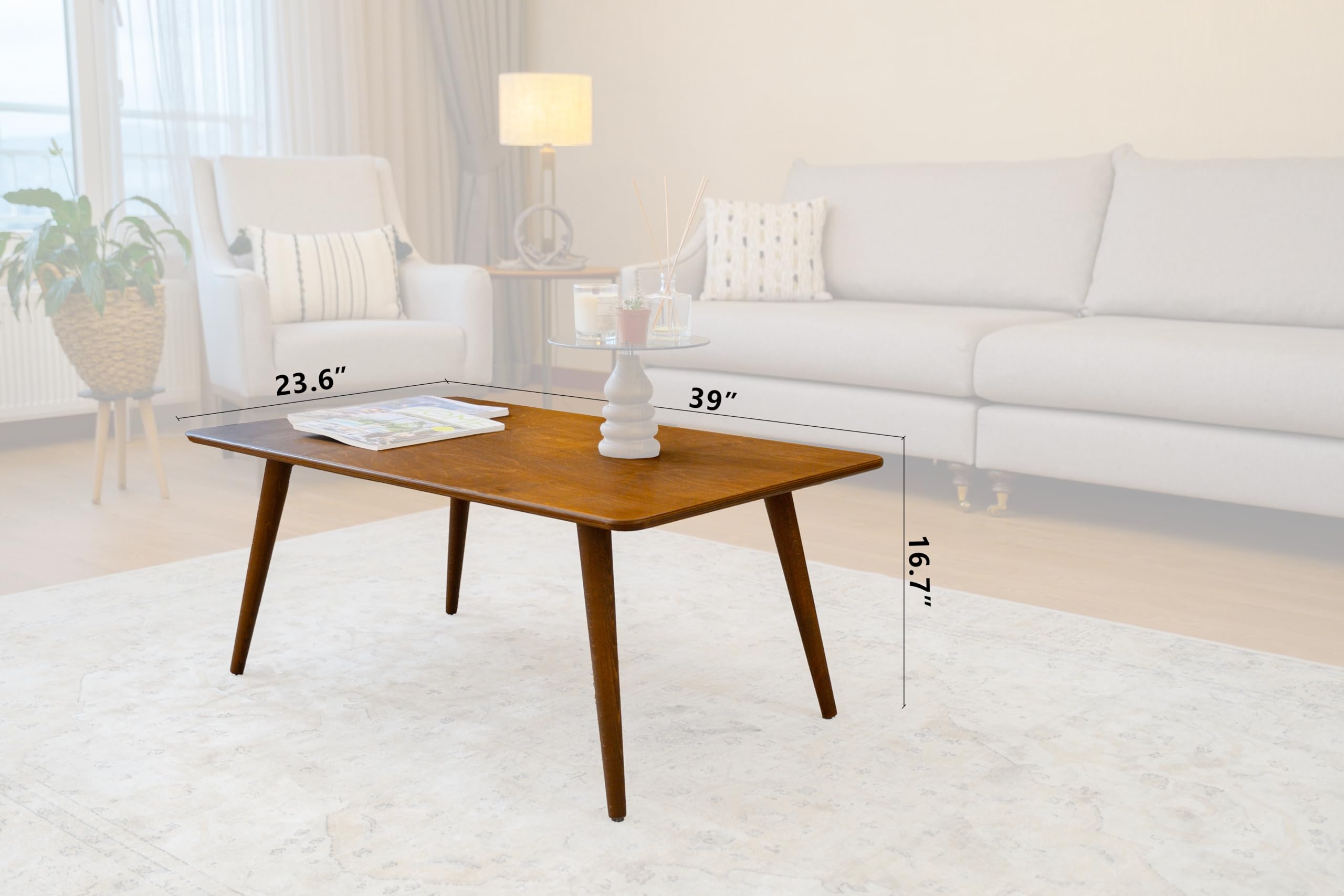 Handmade Walnut Plywood Coffee Table - Modern Minimalist Rectangle Boho Center Table for Living Room, Natural Aesthetic Small Home Decor | Perfect for Small Spaces, Apartments & Cozy Living Areas