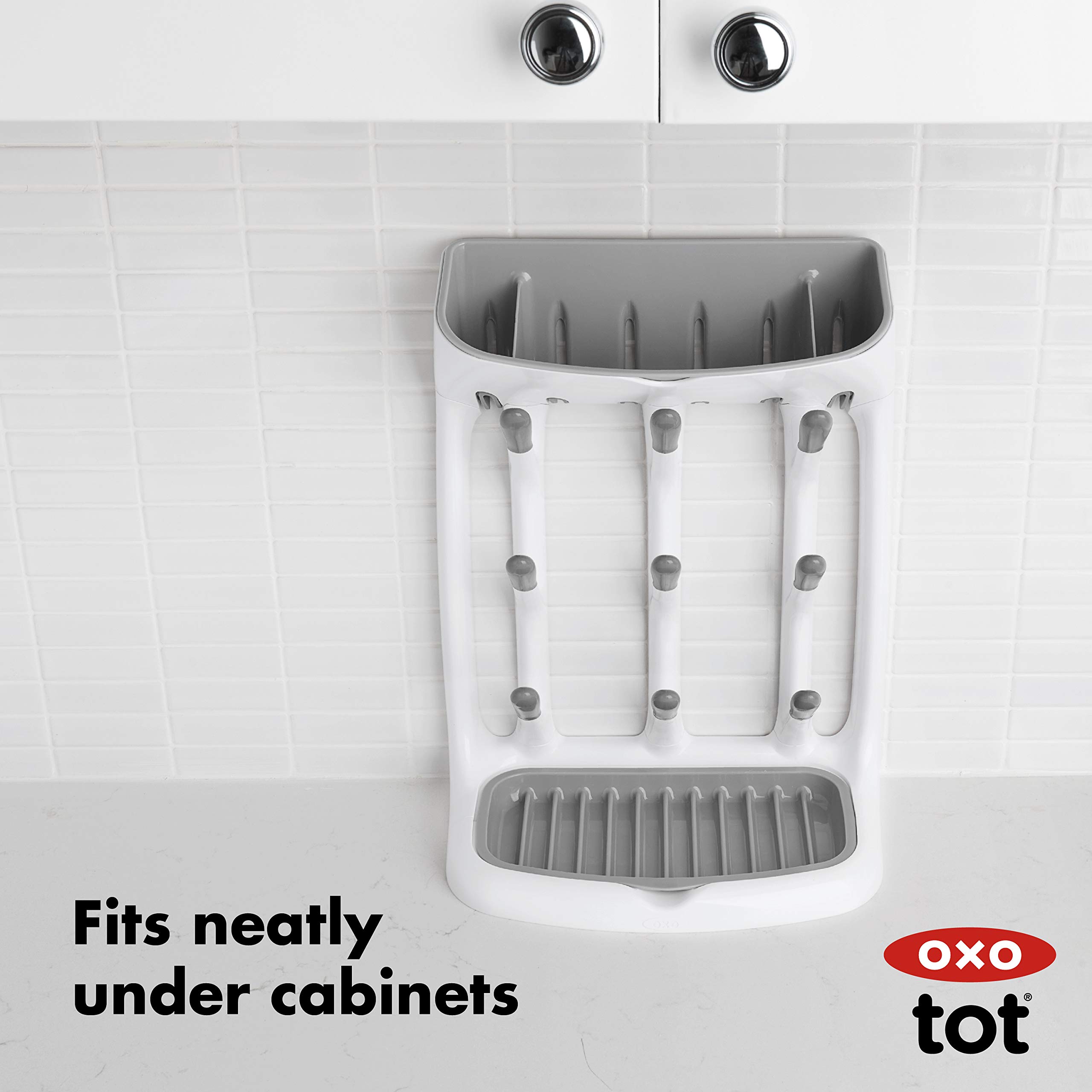 OXO Tot Travel Size Baby Bottle Drying Rack with Brush - Compact Space Saving Dish Rack for Nursery, Kitchen & Travel - Perfect for Breast Pumps, Baby Bottles & Small Kitchen Items