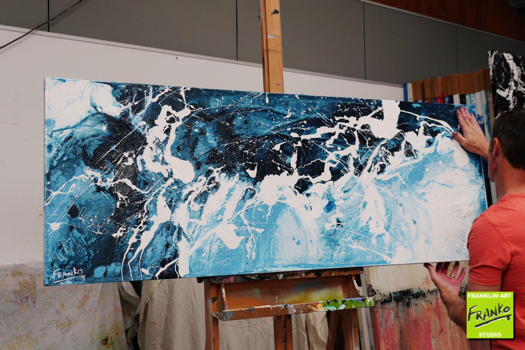160cm x 60cm Blue White Textured Abstract Canvas Painting - Modern Wall Art for Living Room, Bedroom & Office Decor | Midnight Rush Collection