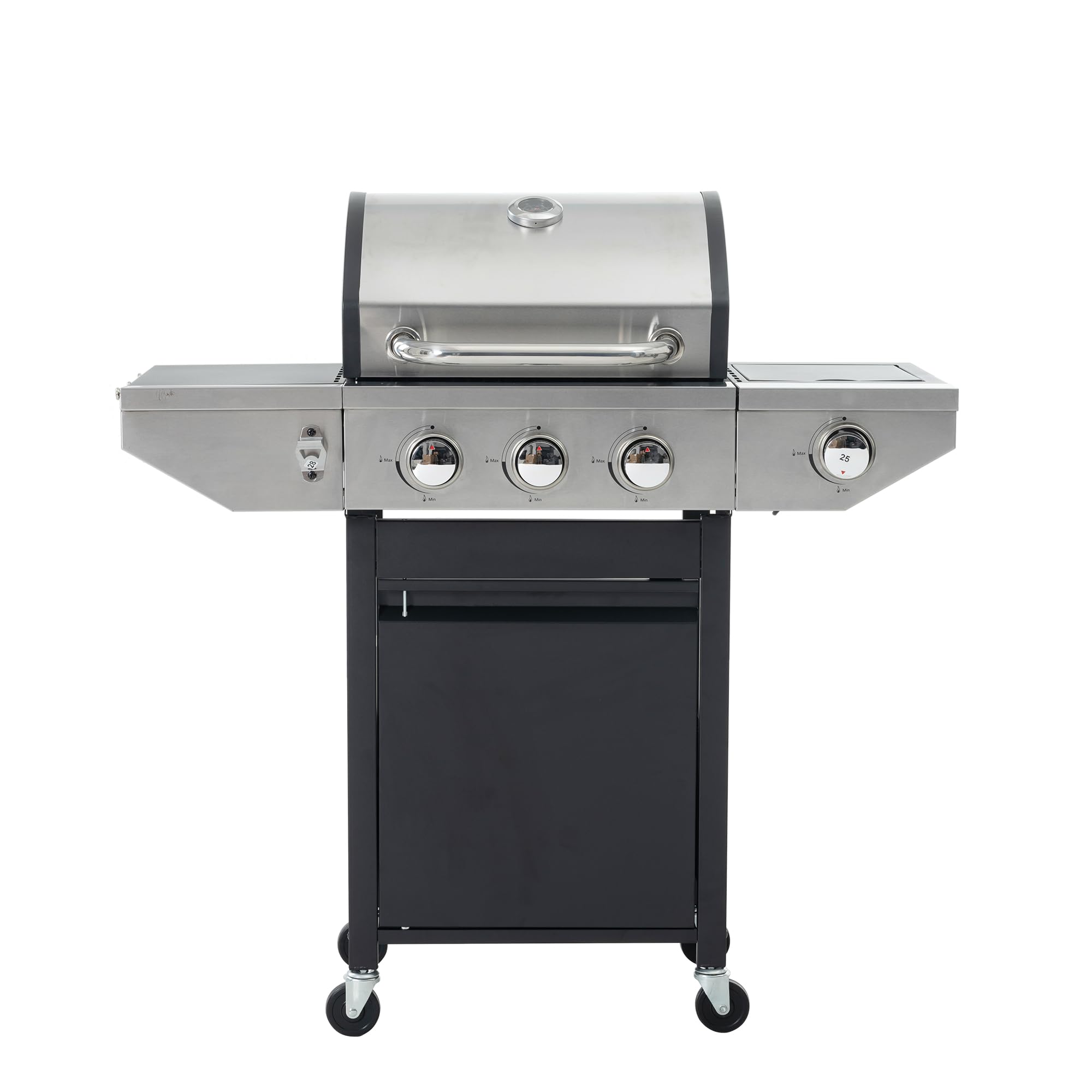 Stainless Steel 3-Burner Propane Gas Grill with Side Burner, Temperature Gauge & Electronic Ignition - 430-Grade Outdoor BBQ Grill with Cast Iron Grids for Backyard, Camping & Tailgating Parties