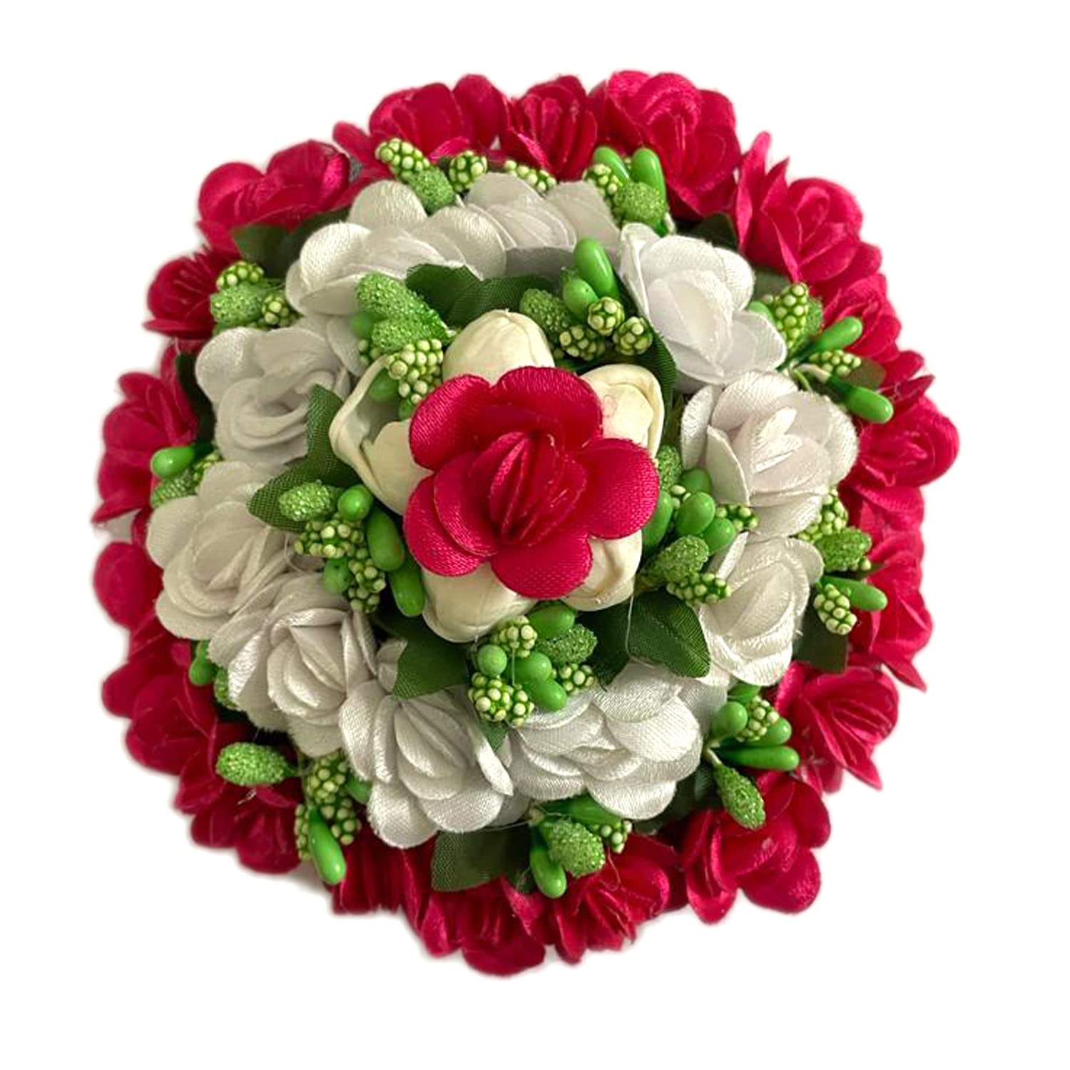 GuruEmbelish Artificial Flower Hair Bun Gajra - Bridal Hair Accessories for Women & Girls (Pack of 1, Red & White) - Perfect for Weddings, Parties & Special Occasions