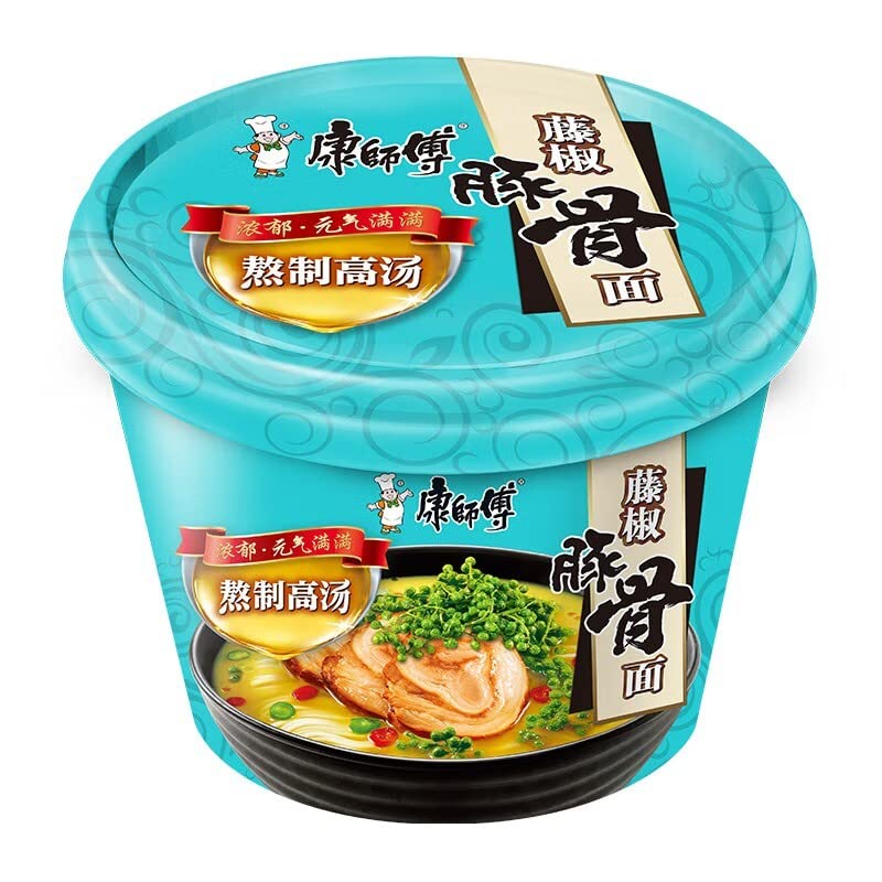 Master Kong Instant Noodles Whole Box - Spicy Rattan Pepper Flavor with Rich Broth, 12 Barrels x 107g (0.0353 oz) - Quick & Easy Meal for Office Lunch, College Dorm, Camping & Emergency Food Supply
