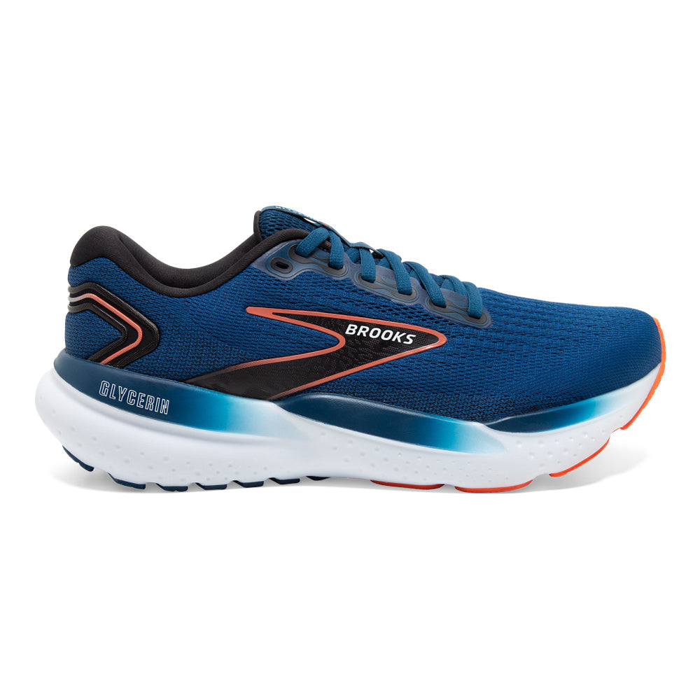 Brooks Glycerin 21 Men's Running Shoes - Blue Opal/Black/Nasturtium - Size 10 2E Wide - Premium Cushioned Road Running Shoes for Long Distance & Marathon Training