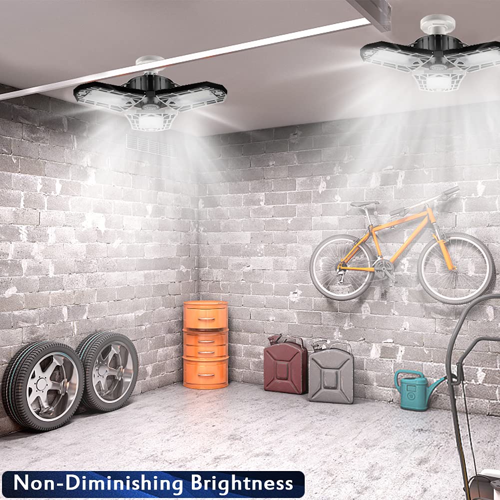 GHUSTAR 2-Pack 60W LED Garage Lights - 6000LM 6500K Adjustable Multi-Position Shop Lights, Deformable Ceiling Lighting for Garage, Workshop, Warehouse & Basement - Energy Saving Bright White Glow