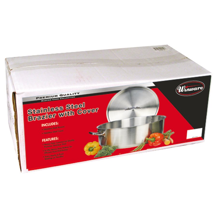 Winco 10 Qt Stainless Steel Braiser with Lid - Heavy Duty Cookware for Roasting, Braising & Searing - Perfect for Stovetop, Oven & Camping Use