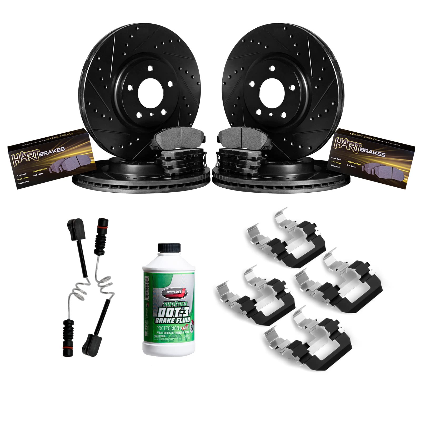 High-Performance Hart Front & Rear Brake Kit with Semi-Metallic Pads & Rotors | Complete Brake Set with Hardware & Sensor (BHCC.20026.53) | Perfect for Sedans, SUVs & Light Trucks