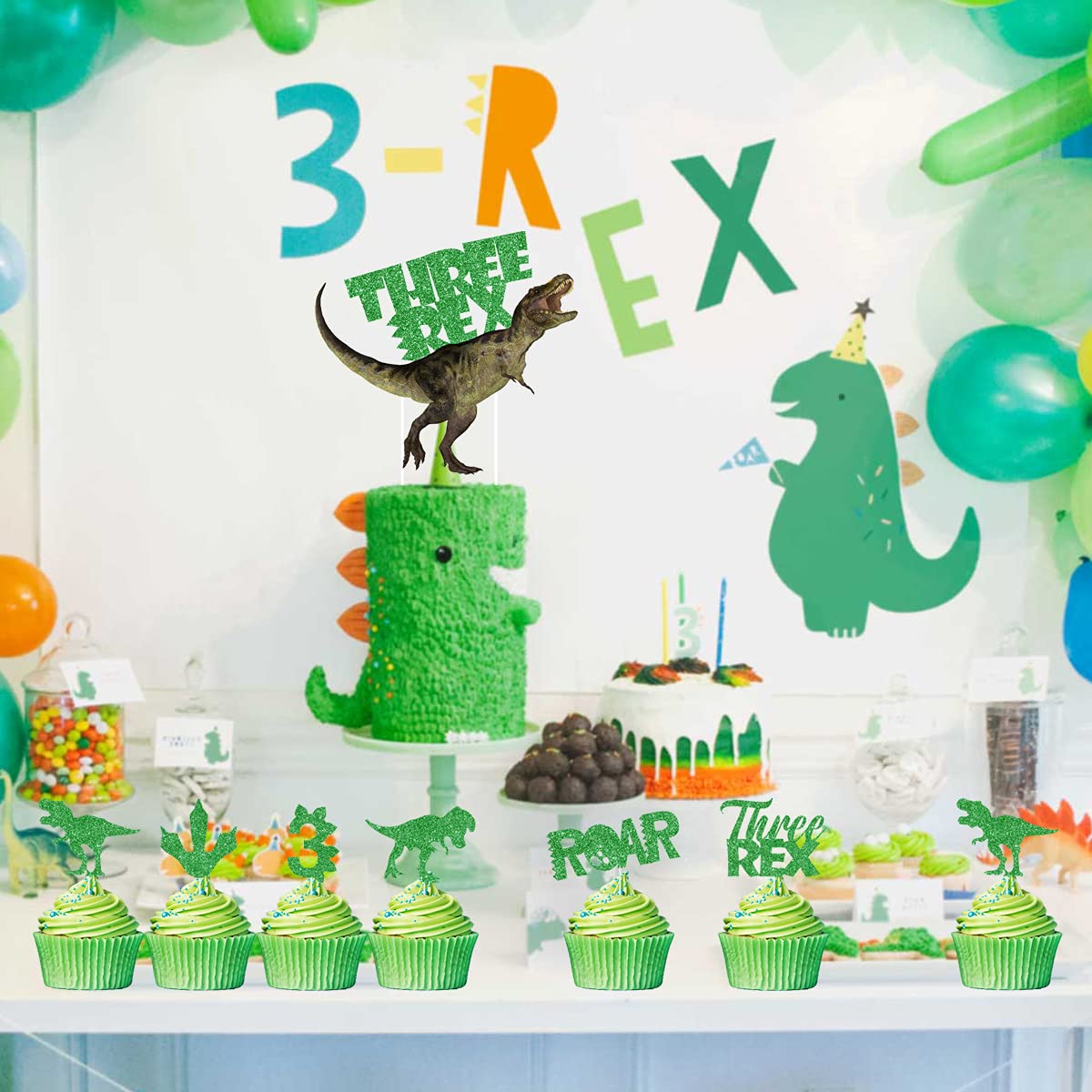 Dinosaur Birthday Decorations - 25 Pcs Cake & Cupcake Toppers for Boys & Girls 3rd Birthday Party, Roar I'm 3, Dino Party Supplies - Perfect for Jurassic Themed Cakes, Desserts, and Kids' Birthday Celebrations