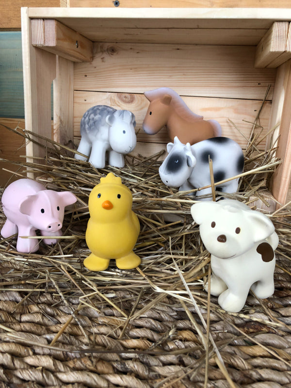 Tikiri Natural Rubber Farm Animal Toys for Babies - Safe & Eco-Friendly First Animal Toys for Toddlers - Perfect for Sensory Play, Early Learning & Nursery Decor