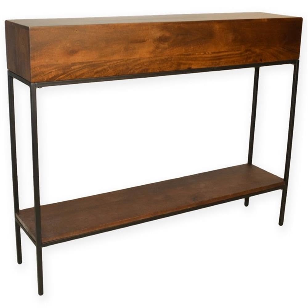 BOWERY HILL Modern Metal Console Table - Chestnut & Black Finish - Entryway, Living Room, Hallway Furniture - Slim Sofa Table for Small Spaces