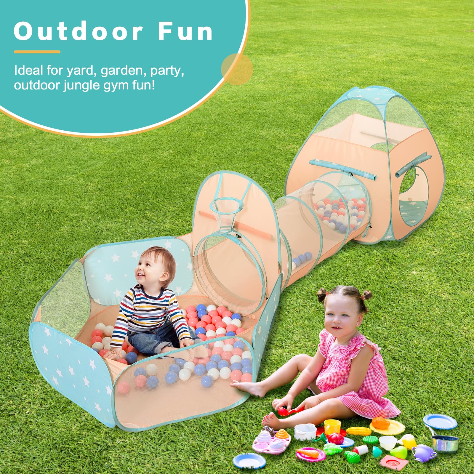 SISTICKER 3-in-1 Kids Play Tent with Ball Pit & Play Tunnel - Indoor/Outdoor Pop-Up Playhouse for Toddlers, Boys & Girls - Perfect for Birthday Gifts, Playrooms & Backyard Fun (Balls Not Included)
