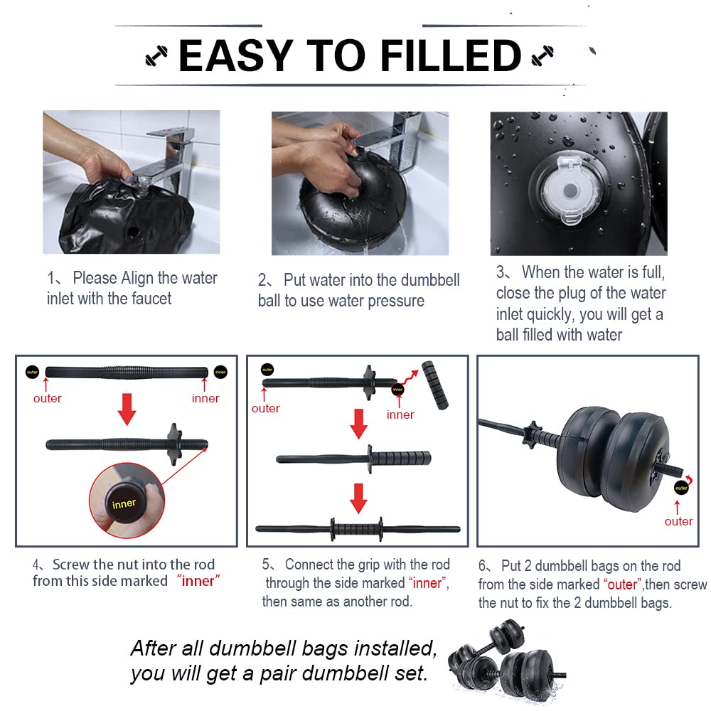 Adjustable Water-Filled Dumbbells Set - Portable Travel Weights for Gym, Home & Outdoor Fitness Training - Perfect for Strength Training, Cardio & Full-Body Workouts