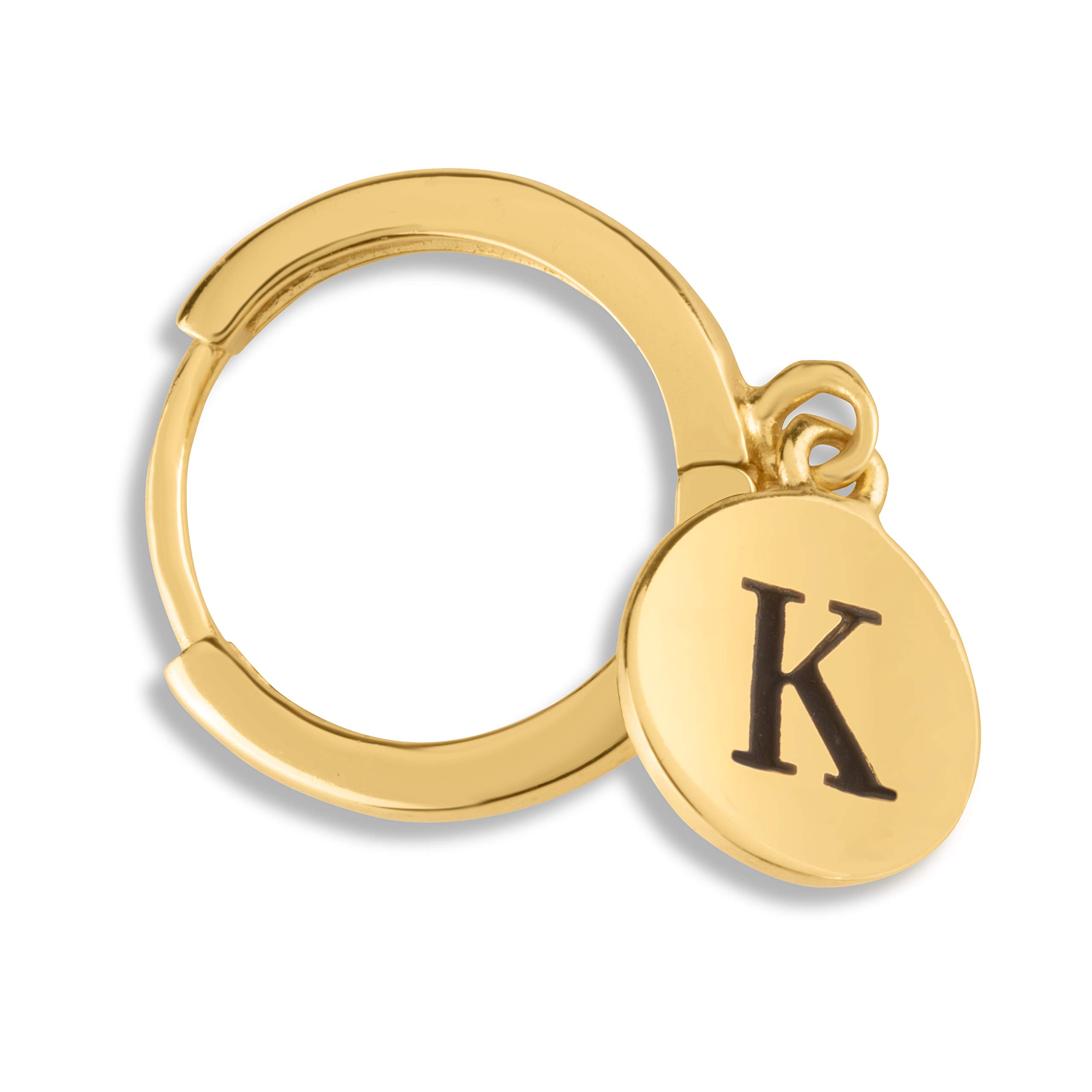 18K Gold Plated Sterling Silver Women's Engraved Initial Disc Huggie Earrings - Half Pair Gift Set for Birthday, Anniversary & Special Occasions