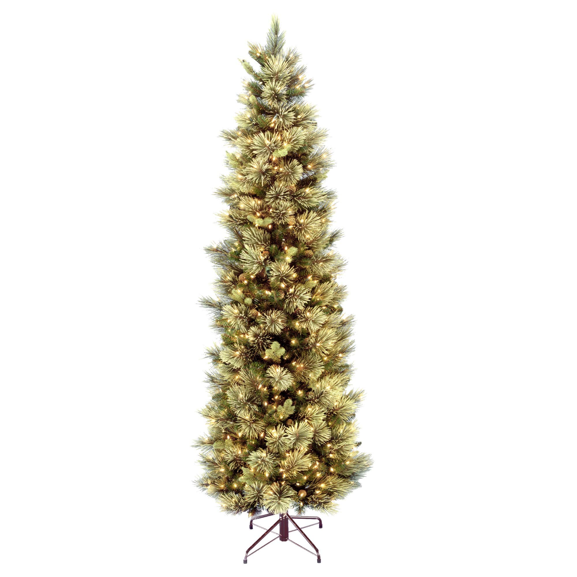 7.5 ft Carolina Pine Slim Christmas Tree with Clear Lights - Perfect for Small Spaces, Apartments & Holiday Decor