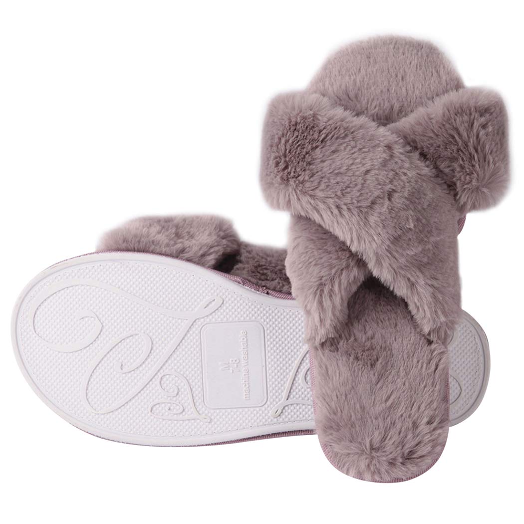 Cozy Women's Fuzzy House Slippers - Lightweight Indoor Slippers with Cross/Open Toe Design for Home Comfort, Lounging & Relaxation