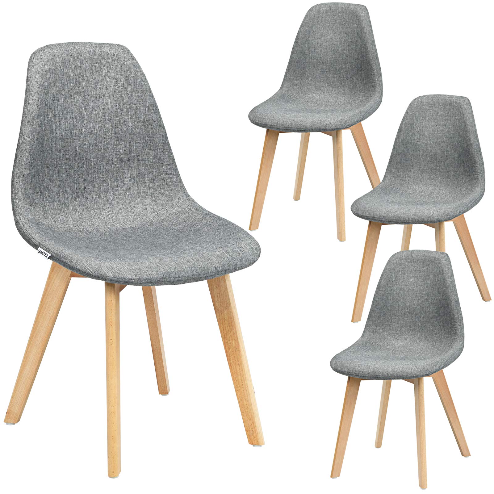 ERGOMASTER Mid Century Modern Dining Chairs Set of 4 - Solid Wood Legs & Cushioned Seats - Easy Assembly Kitchen & Dining Room Chairs for Home, Office & Restaurant - Gray - Perfect for Modern Living Spaces & Entertaining Guests