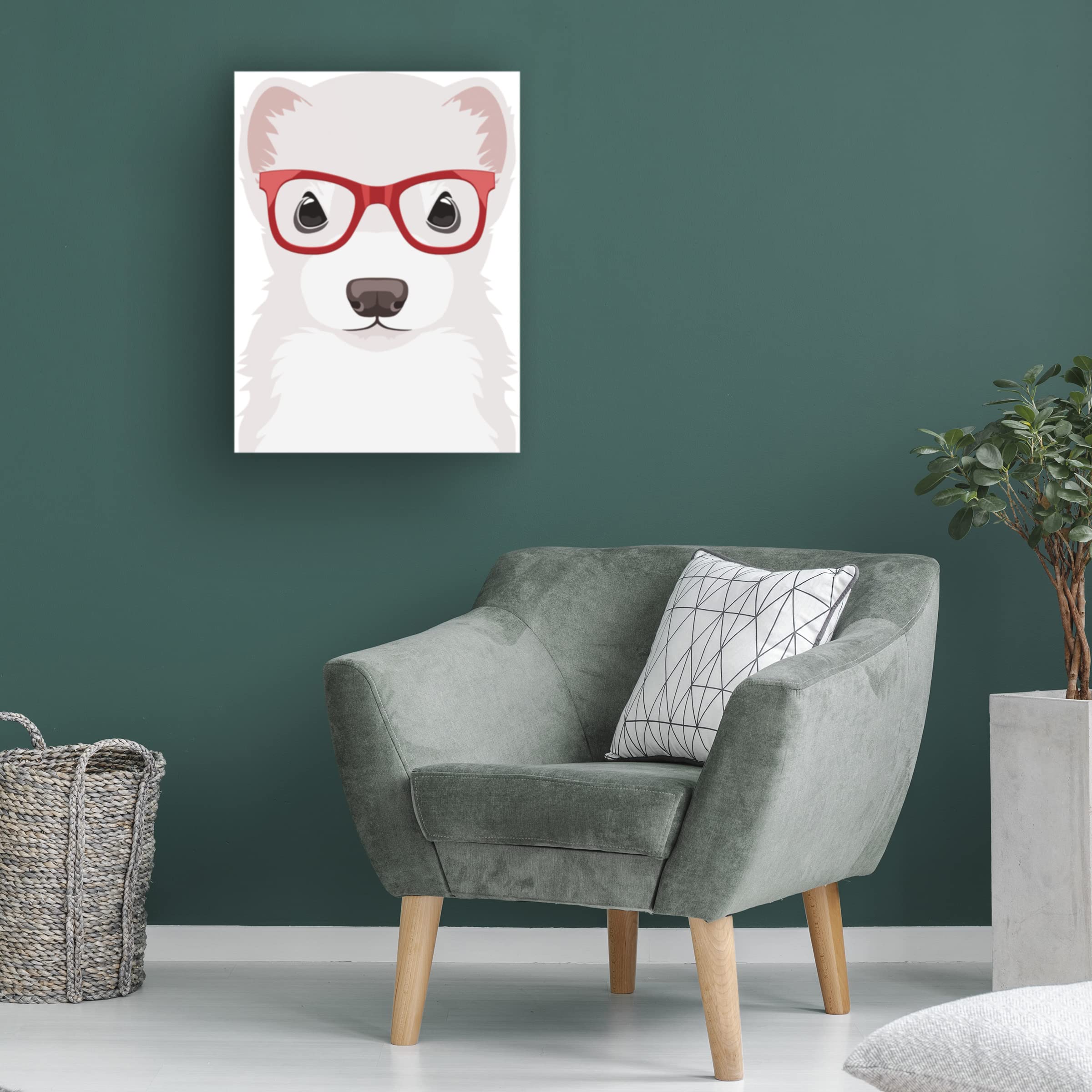 Ferret Wearing Hipster Glasses Canvas Wall Art - Modern Animal Decor for Living Room, Bedroom & Office - Premium Printed Home Decor by Trademark Fine Art