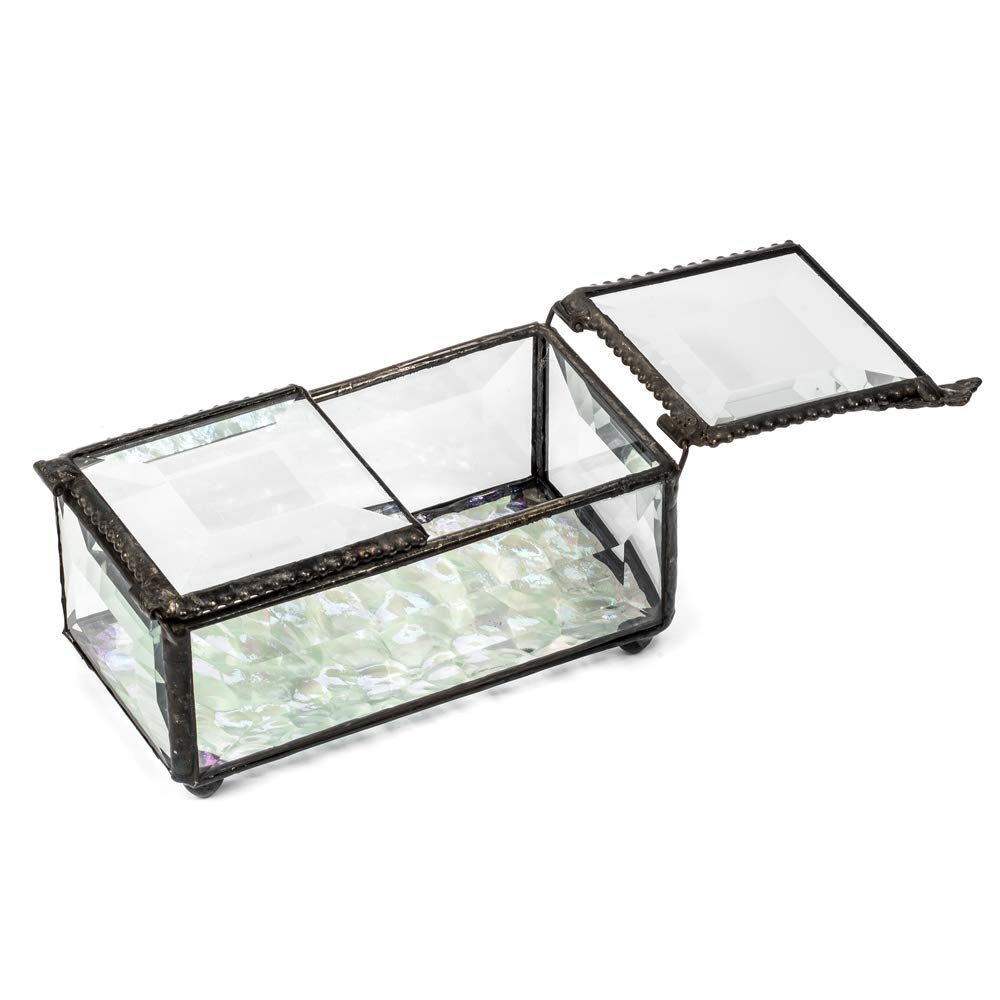 Elegant Clear Beveled Glass Jewelry Box with Double Hinges - Perfect Gift for Mom, Women, Brides & Special Occasions | Decorative Keepsake Storage for Rings, Necklaces & Treasures | J Devlin Box 676