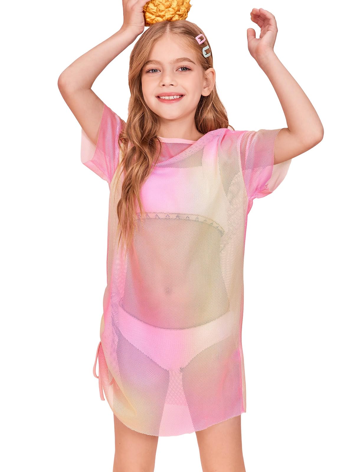 Batermoon Girls Mesh Swim Cover Up - Tie Dye Beach Coverup with Drawstring for Kids Age 5-14 | Lightweight Summer Swimwear for Pool, Beach & Vacation