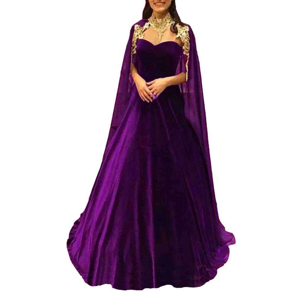 Elegant Long Velvet A-Line Prom Dress with Gold Lace Chiffon Cape - Formal Evening Gown for Homecoming, Ball & Special Occasions
