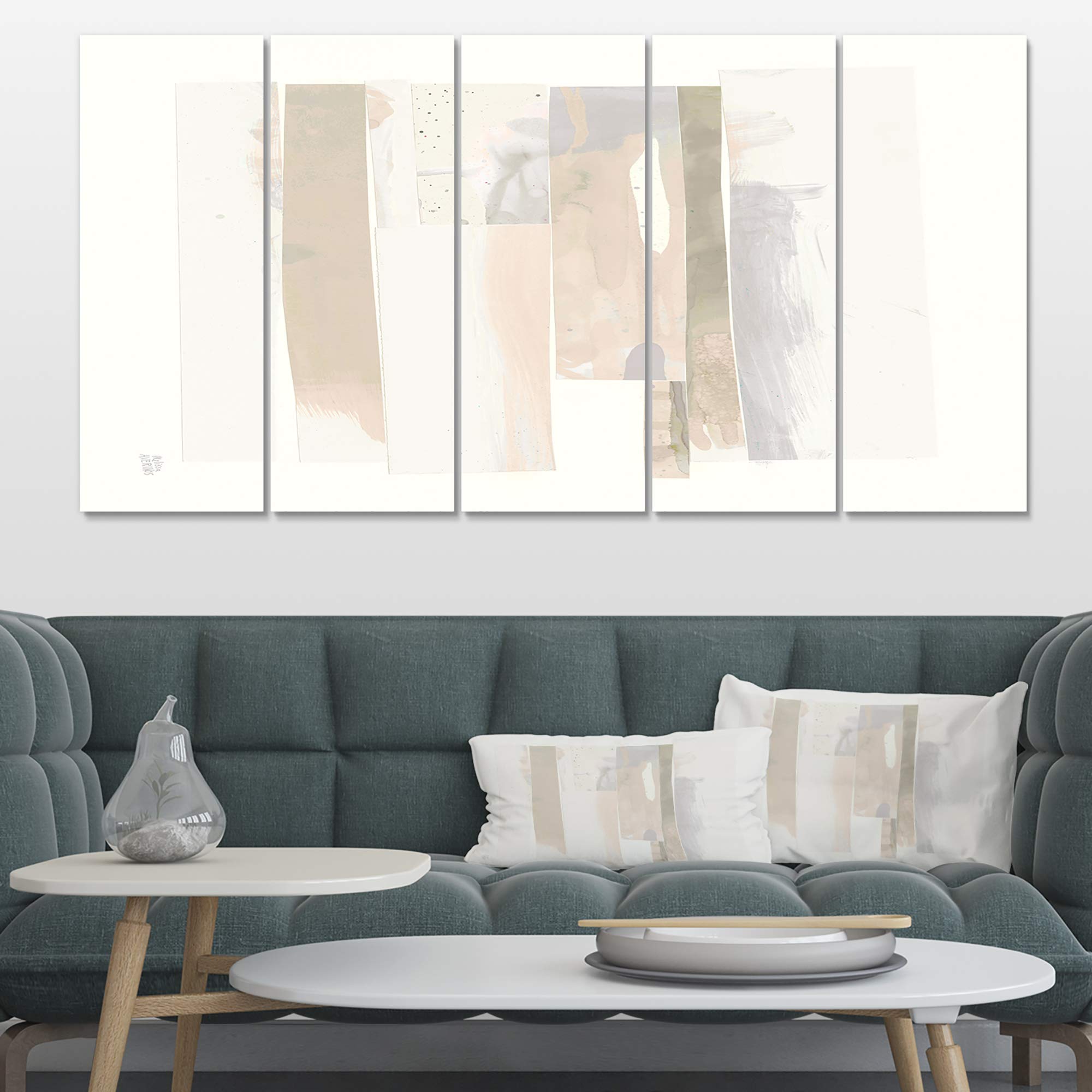 Designart 'Geometric Neutral Form IV' Abstract Wall Art - Shabby Chic Gallery Wrapped Canvas Print for Living Room, Bedroom & Office Decor