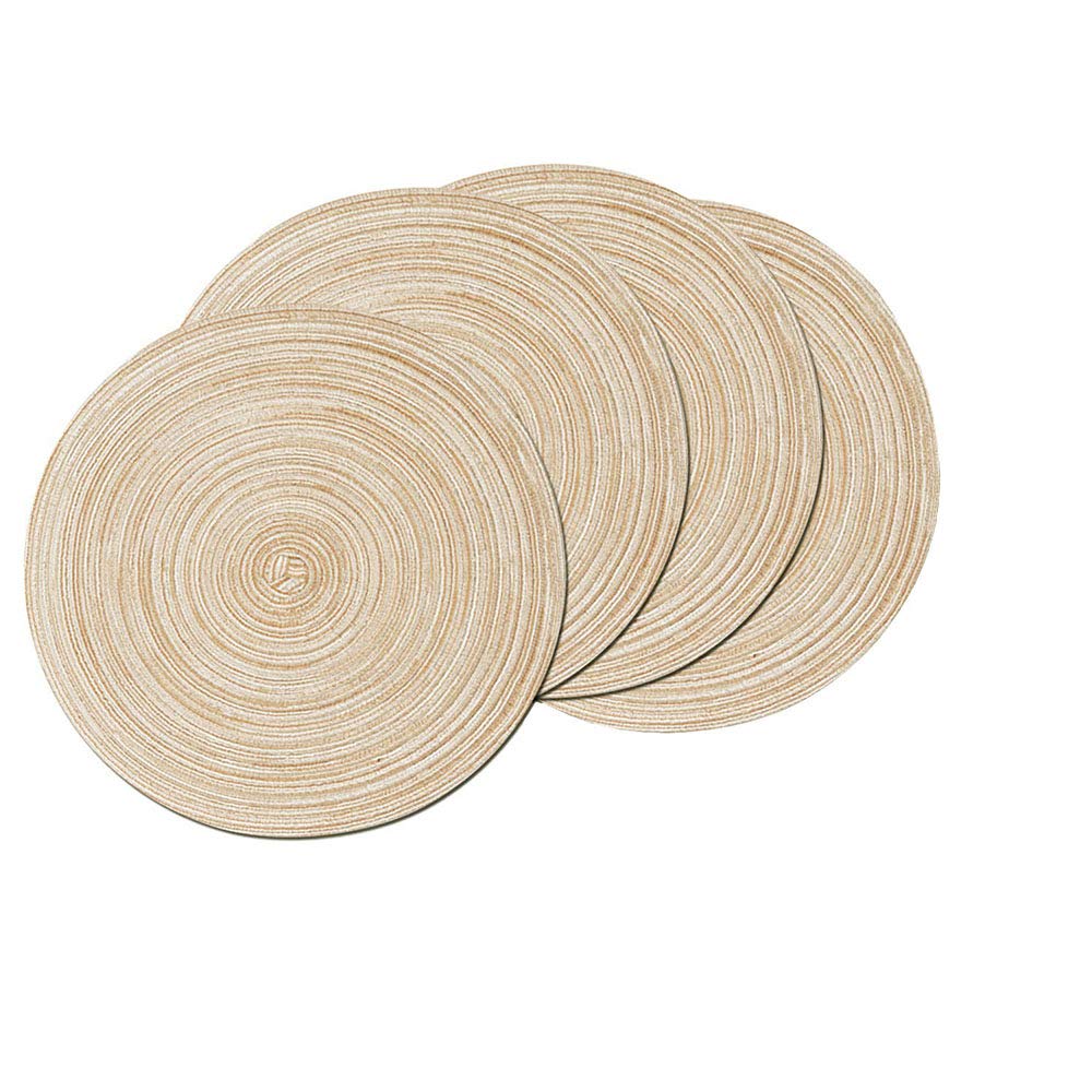 Round Woven Cotton Placemats Set of 4 - 14 Inch Dark Brown Heat-Resistant Table Mats for Dining, Kitchen & Home Decor - Washable & Reusable for Everyday Use