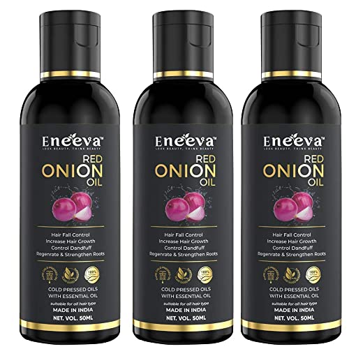 Best One Eneeva Red Onion Hair Oil - 100% Herbal Pure Adivasi Formula for Hair Growth & Hair Fall Control (100ml, Pack of 3) | Promotes Thicker, Stronger Hair for Men & Women | Ideal for Daily Hair Care Routine & Scalp Treatment