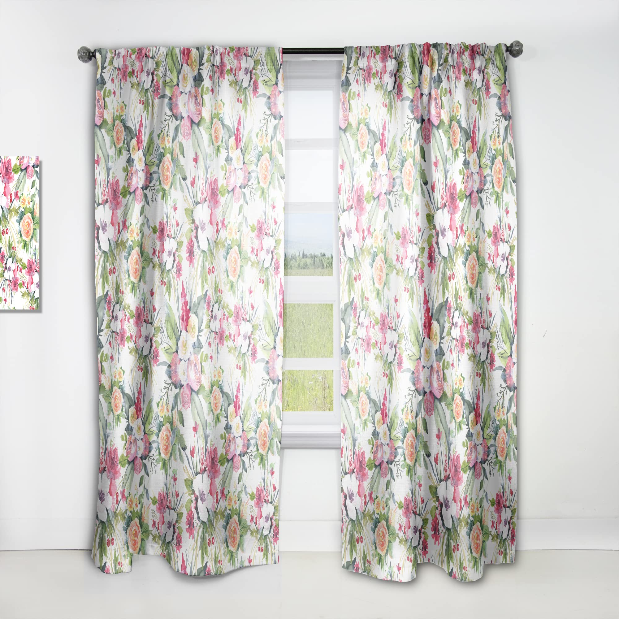 Summertime Wedding Floral Curtains - Red, White & Yellow Thermal Insulated Single Panel (52x108) for Bedroom & Living Room - Perfect for Weddings, Home Decor & Light Control