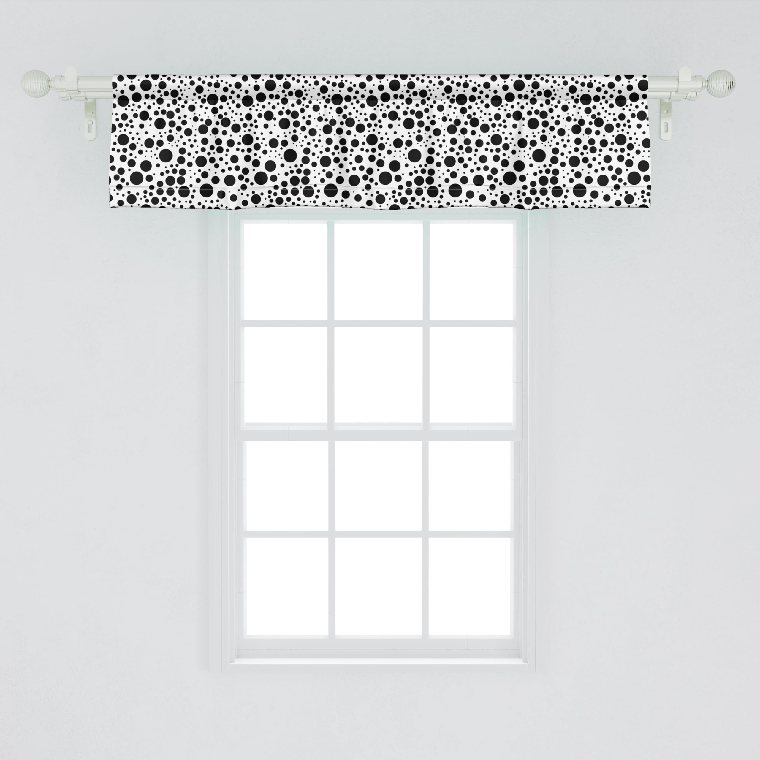 Ambesonne Black and White Window Valance Set of 2 - Modern Dots & Bubbles Pattern Rod Pocket Curtains (54