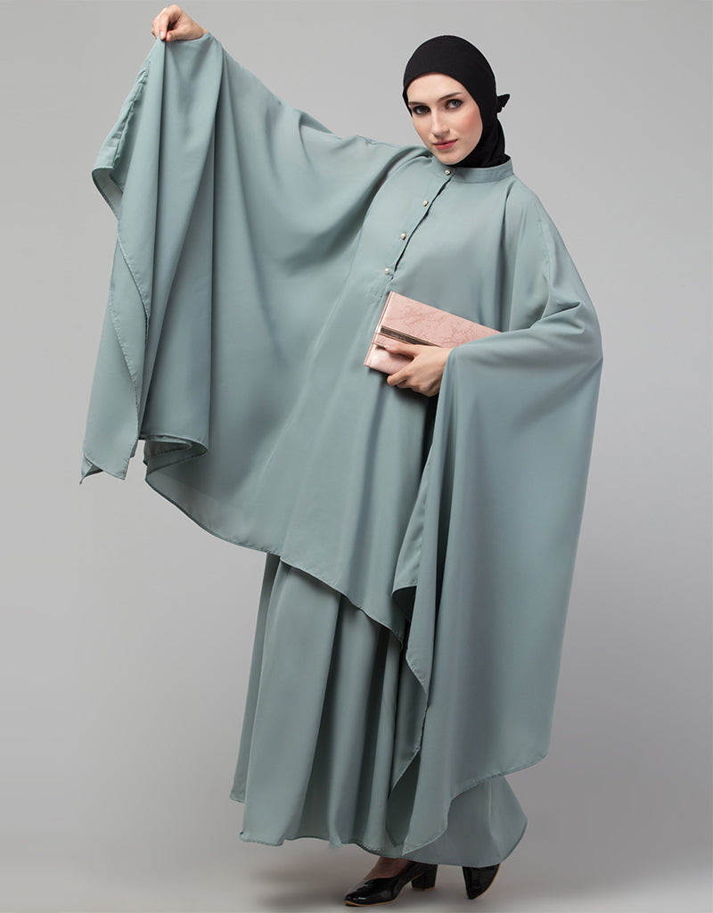Elegant Arabic Two-Piece Butterfly Kaftan in Sage Green - Perfect for Eid, Weddings & Special Occasions