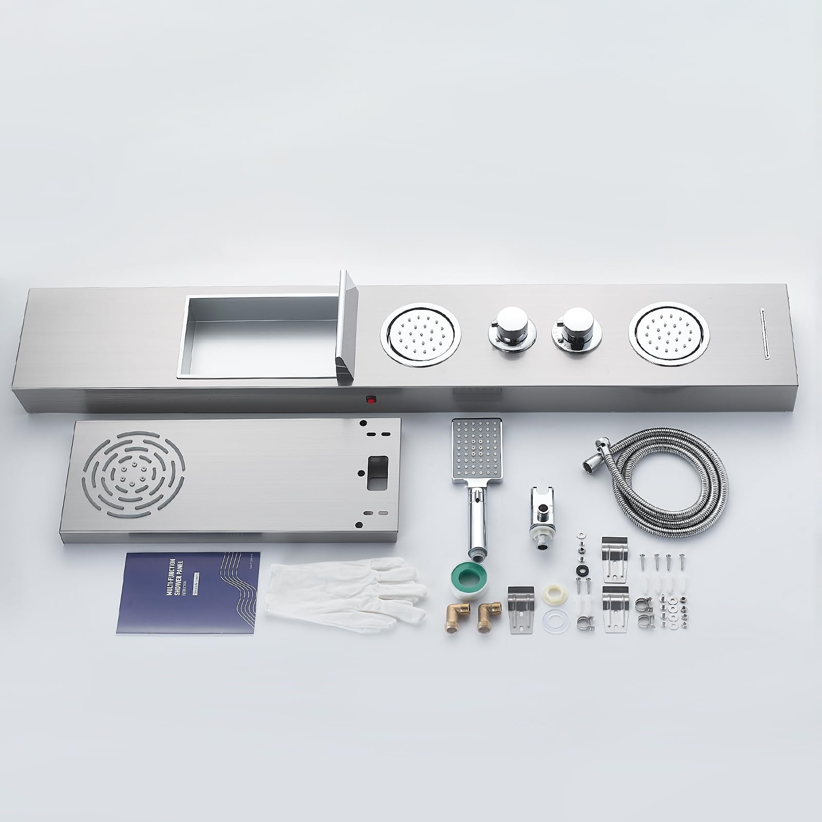 POPFLY Stainless Steel Shower Panel with LED Lights, Rainfall & Mist System - 2 Body Spa Jets, Shelf & Tap Spout - Brushed Nickel Finish for Luxury Bathroom Upgrade | Perfect for Spa-Like Experience at Home
