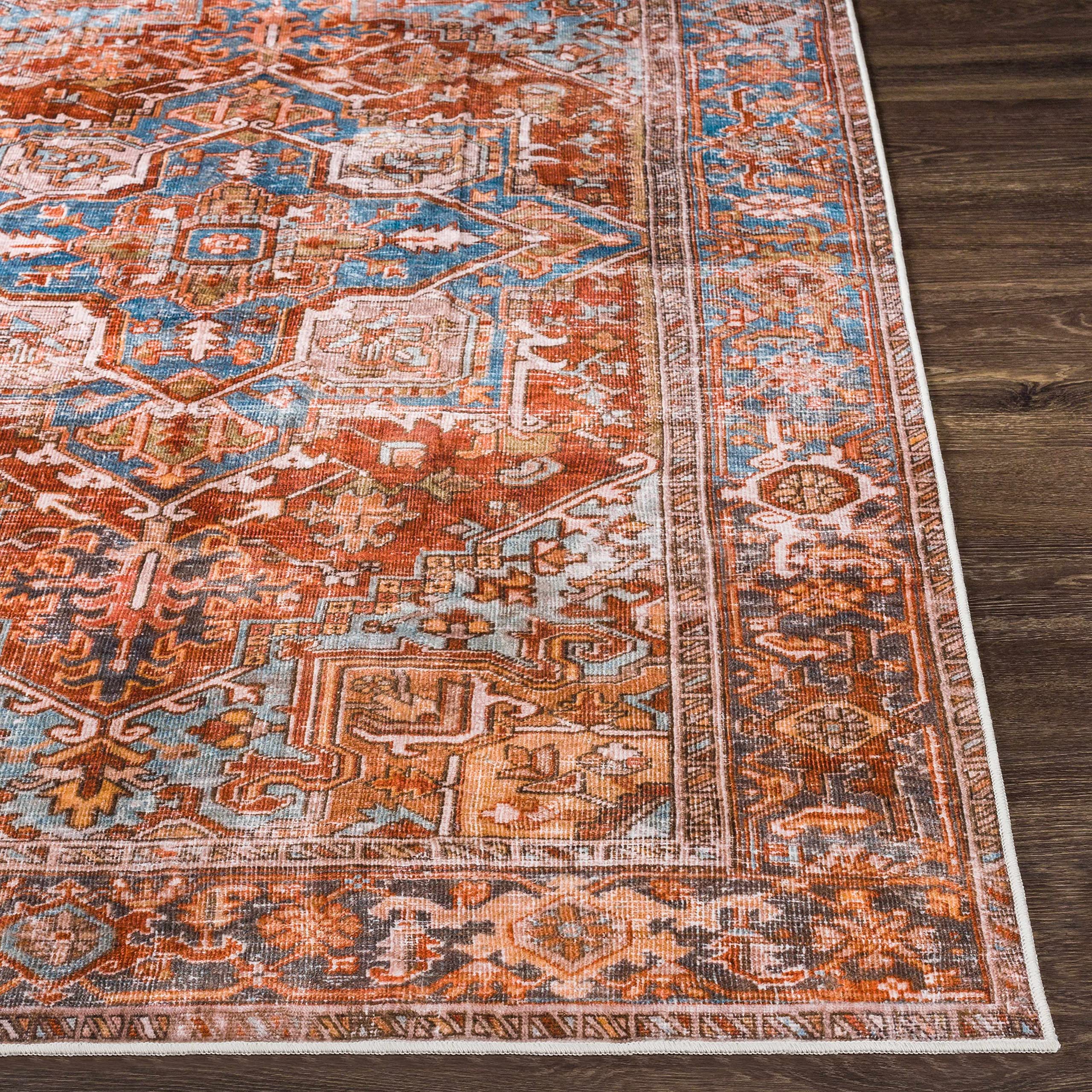 Premium Hauteloom Darapidap Washable Area Rug - Traditional Design in Pink, Blue, Red - 5' x 7'6