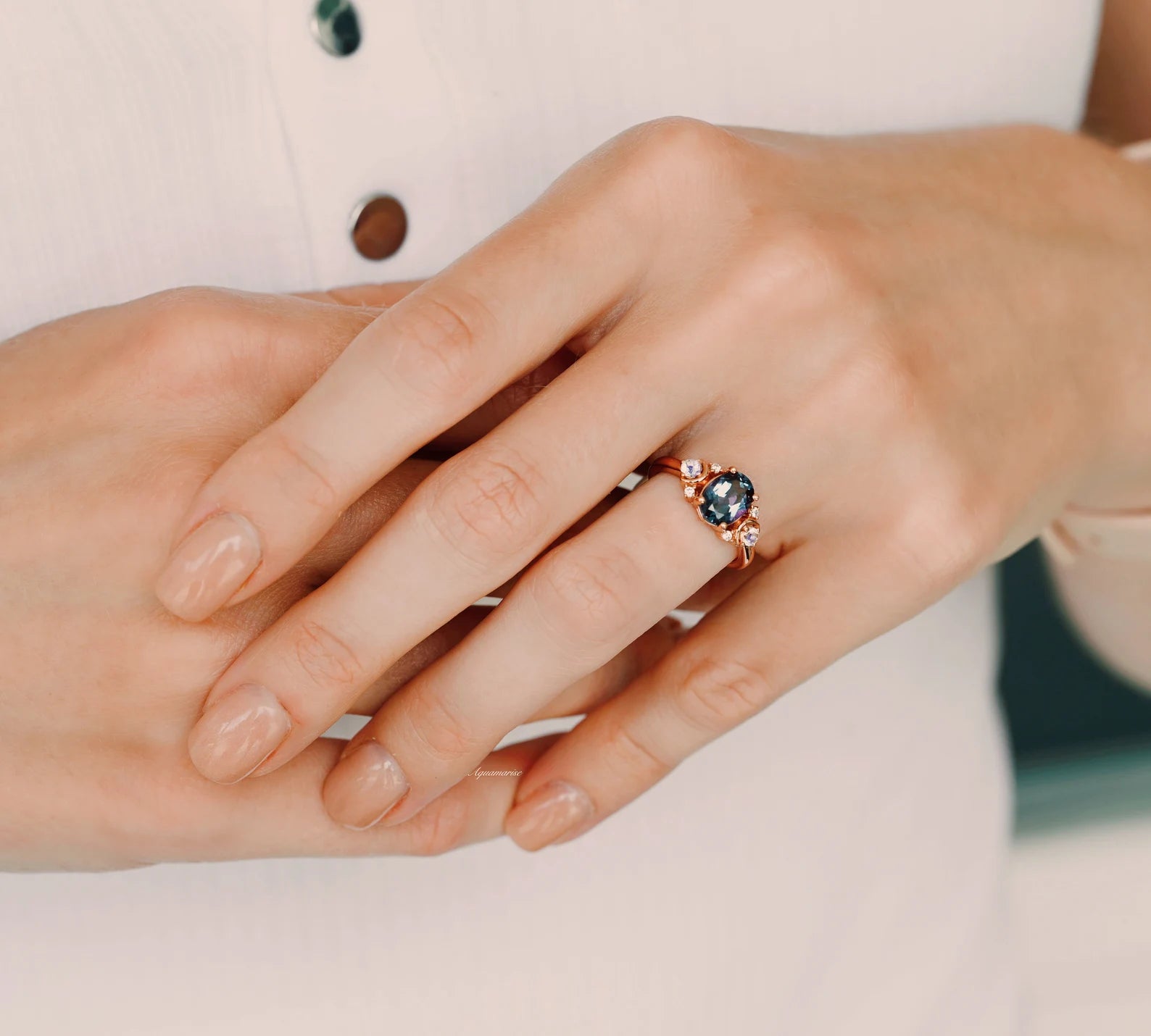 14K Rose Gold Vermeil Alexandrite & Moonstone Ring for Women | Elegant Birthstone Jewelry Gift for Anniversary, Engagement & Special Occasions