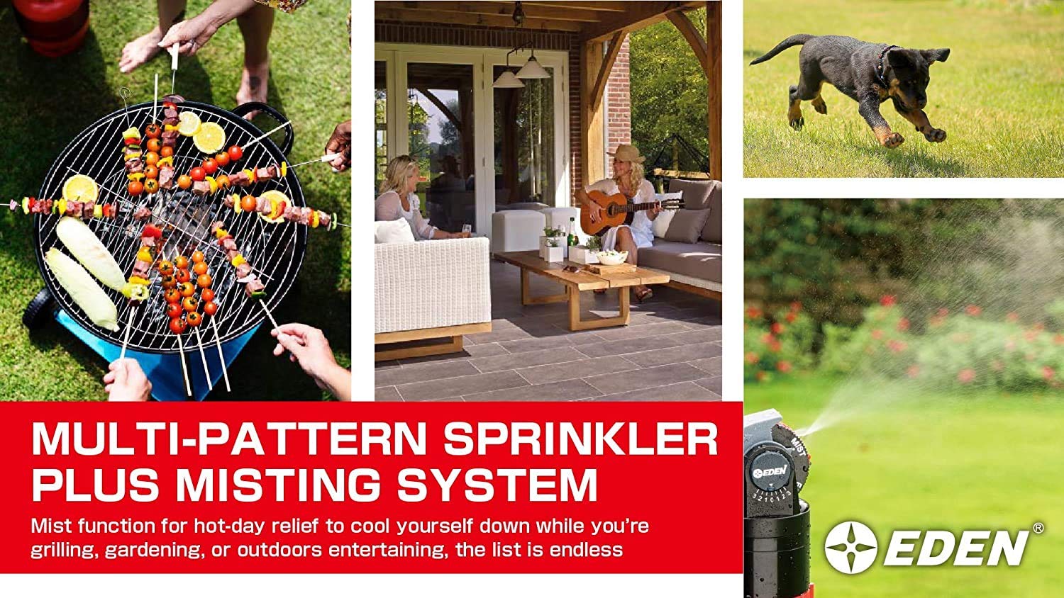 Eden 11530 Turbo Gear Drive Metal Tripod Sprinkler - 360° Coverage, Multi-Pattern Spray, Quick Connect Misting System - Perfect for Lawn, Garden & Patio Irrigation