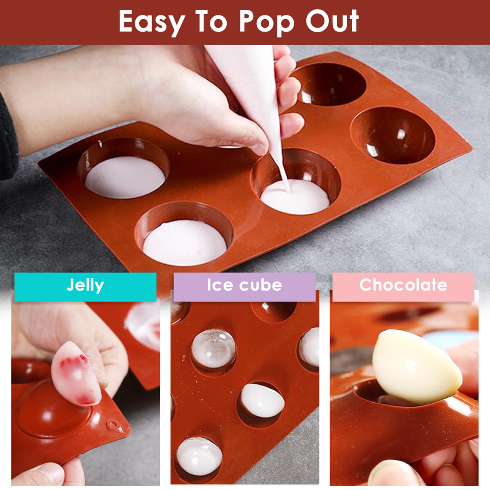 JOERSH 3-Piece Silicone Hot Chocolate Bomb Mold Set - Half Sphere Baking Molds for Cake, Candy, Jelly & Cocoa Bombs (6/15/24 Cups) | Perfect for Holiday Treats, DIY Desserts & Party Favors