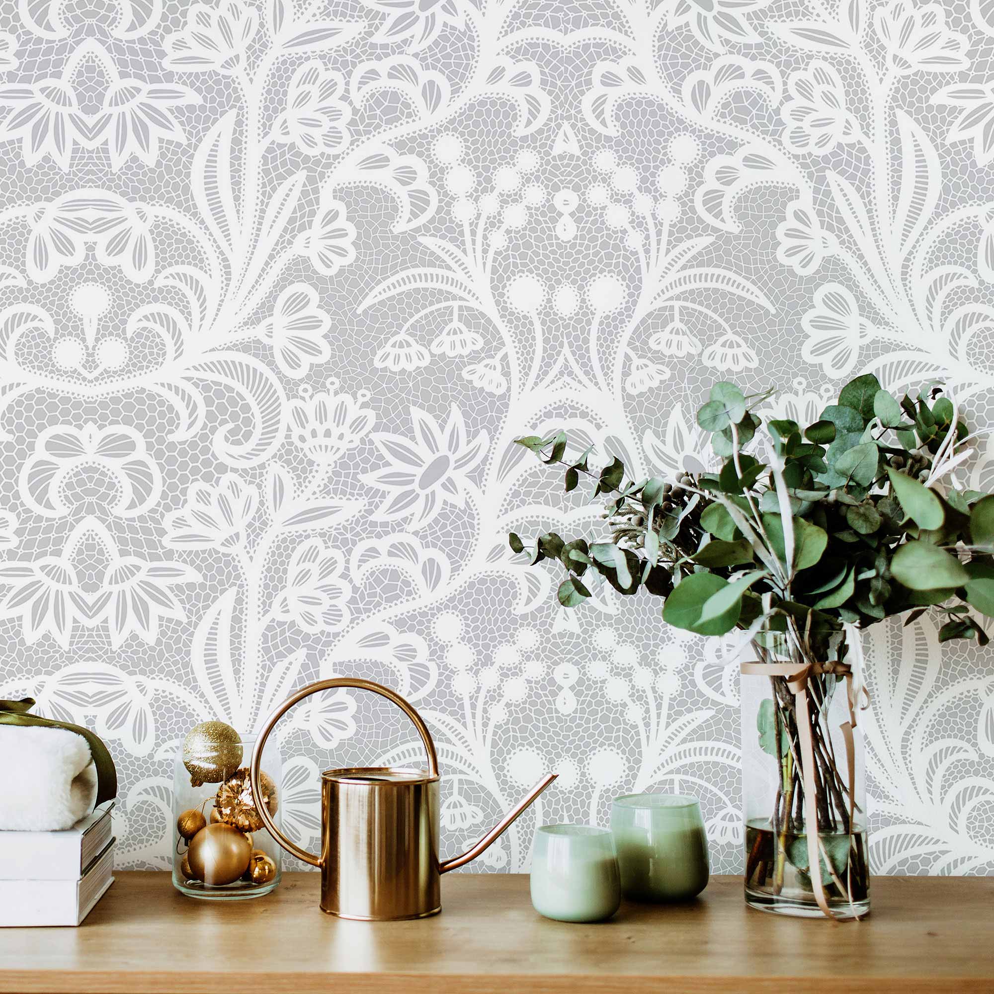 Grey Flowers Peel and Stick Removable Wallpaper - Self-Adhesive Wall Decal for Bedroom, Living Room, Nursery & Office Decor - Easy to Apply & Remove