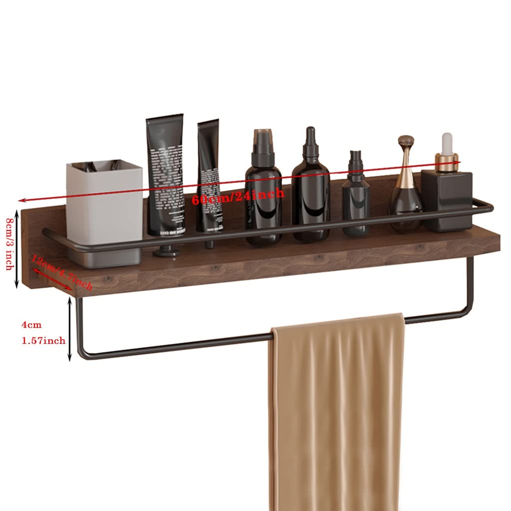 Floating Wall Mounted Bathroom Shelves with Towel Bar - 24 Inch Wooden Shelf for Bathroom, Bedroom, Living Room & Kitchen Storage - Perfect for Organizing Towels, Decor & Essentials