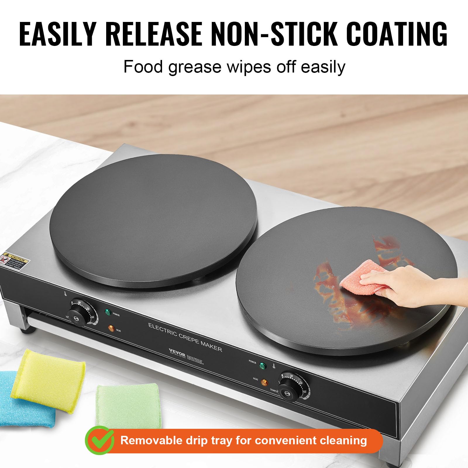 VEVOR 16-Inch Commercial Electric Crepe Maker - 3400W Double Head Nonstick Griddle with Temperature Control | Stainless Steel Pancake Machine for Breakfast, Desserts & Catering Business