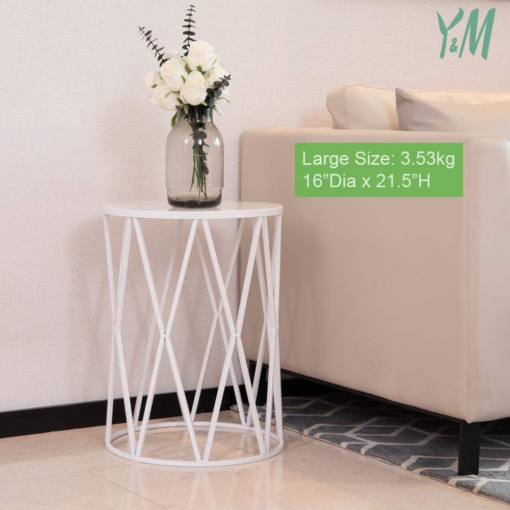 Y&M Nesting Side Table Set of 3 - Stackable Modern Industrial Coffee Tables for Living Room, Bedroom & Patio - Heavy Duty Metal Frame Indoor/Outdoor End Tables - Pure White (US Shipping) | Perfect for Small Spaces, Coffee Corner & Garden Decor