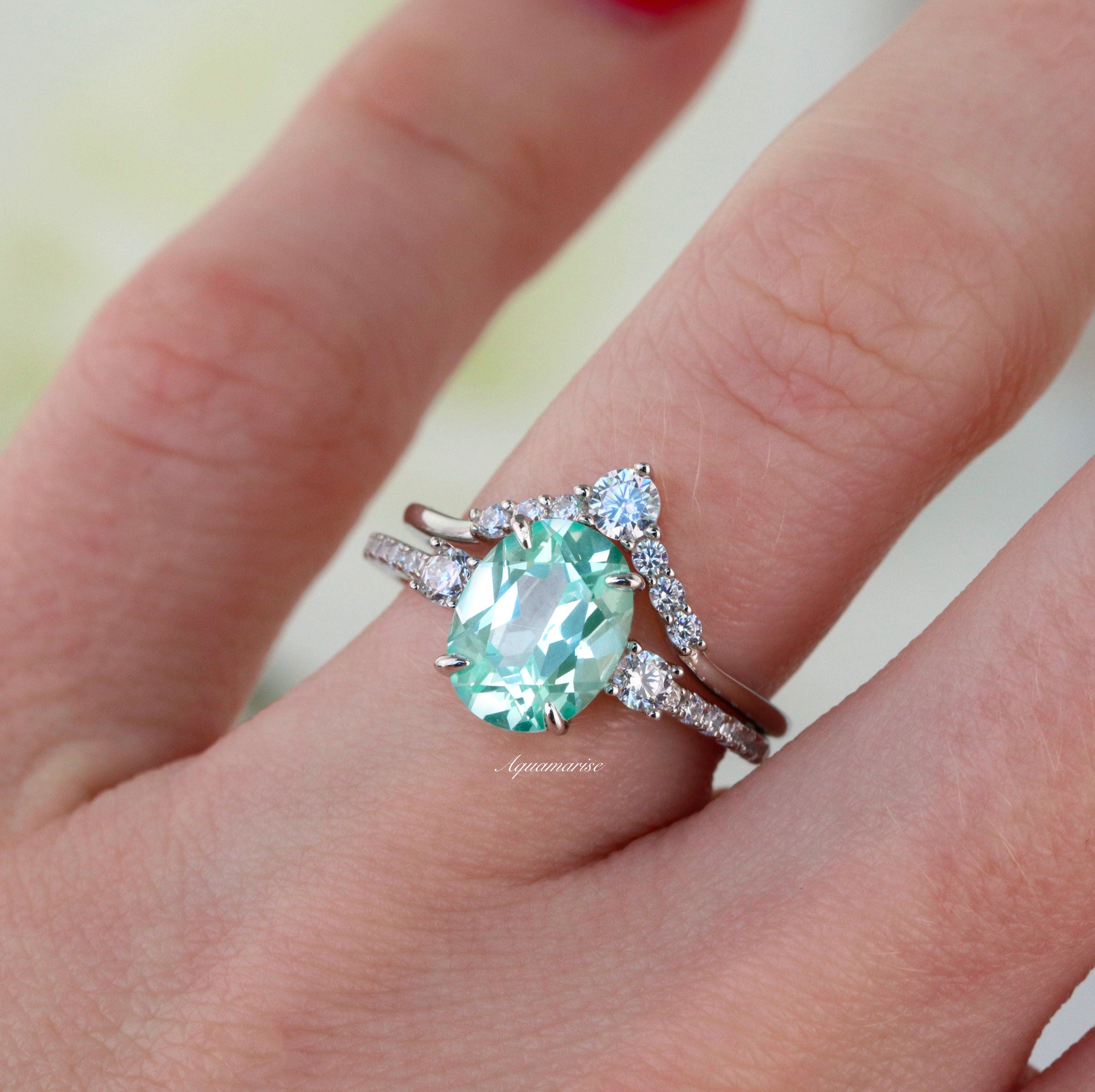 Bella Green Sapphire Ring Set - Sterling Silver Jewelry for Women, Elegant Wedding & Engagement Ring, Perfect Gift for Her - Ideal for Anniversaries, Proposals & Special Occasions
