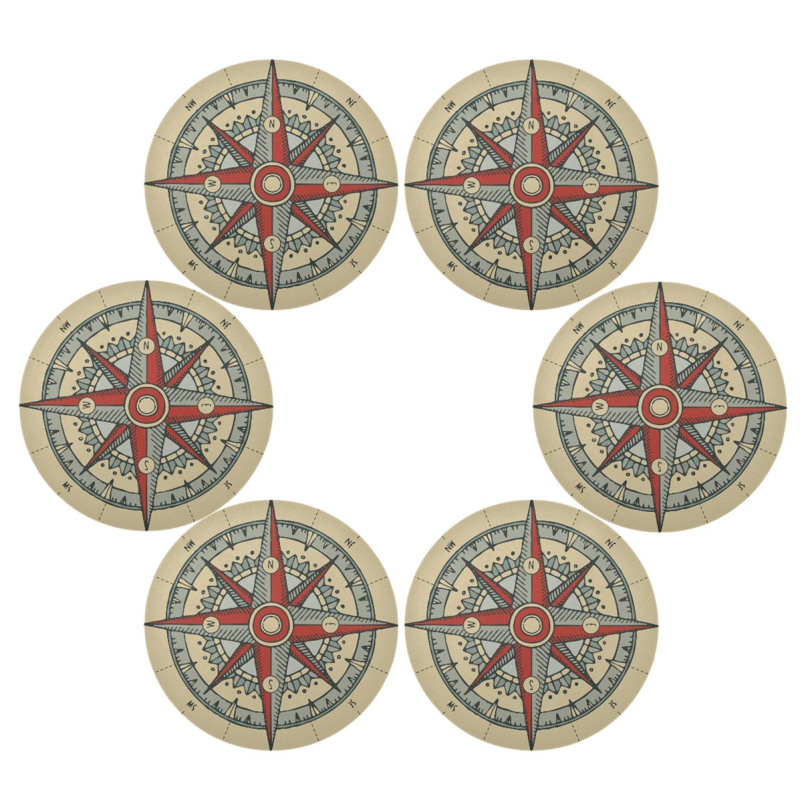 ALAZA Vintage Nautical Compass Round Placemats Set of 6 - Waterproof Table Mats for Dining Table, Kitchen & Holiday Decor - Perfect for Thanksgiving, Christmas Dinner & Coastal-Themed Home Decor