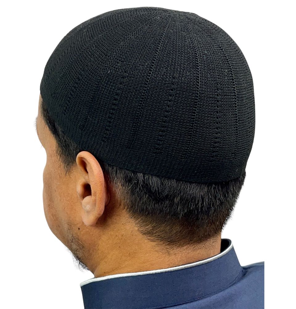 Islamic Men's Knitted Kufi Cap VS1 - Black Muslim Prayer Hat for Daily Wear & Religious Ceremonies