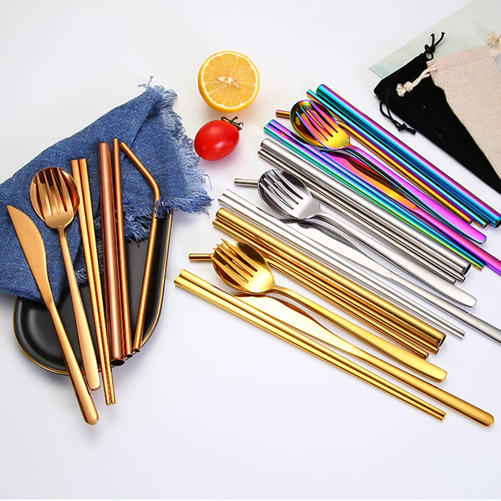 Sevend 8-Piece Reusable Stainless Steel Flatware Set - Knife, Fork, Spoon & Straw - Eco-Friendly Office Lunch Utensils & Portable Camping Cutlery - Perfect for Work, Picnics & Outdoor Adventures