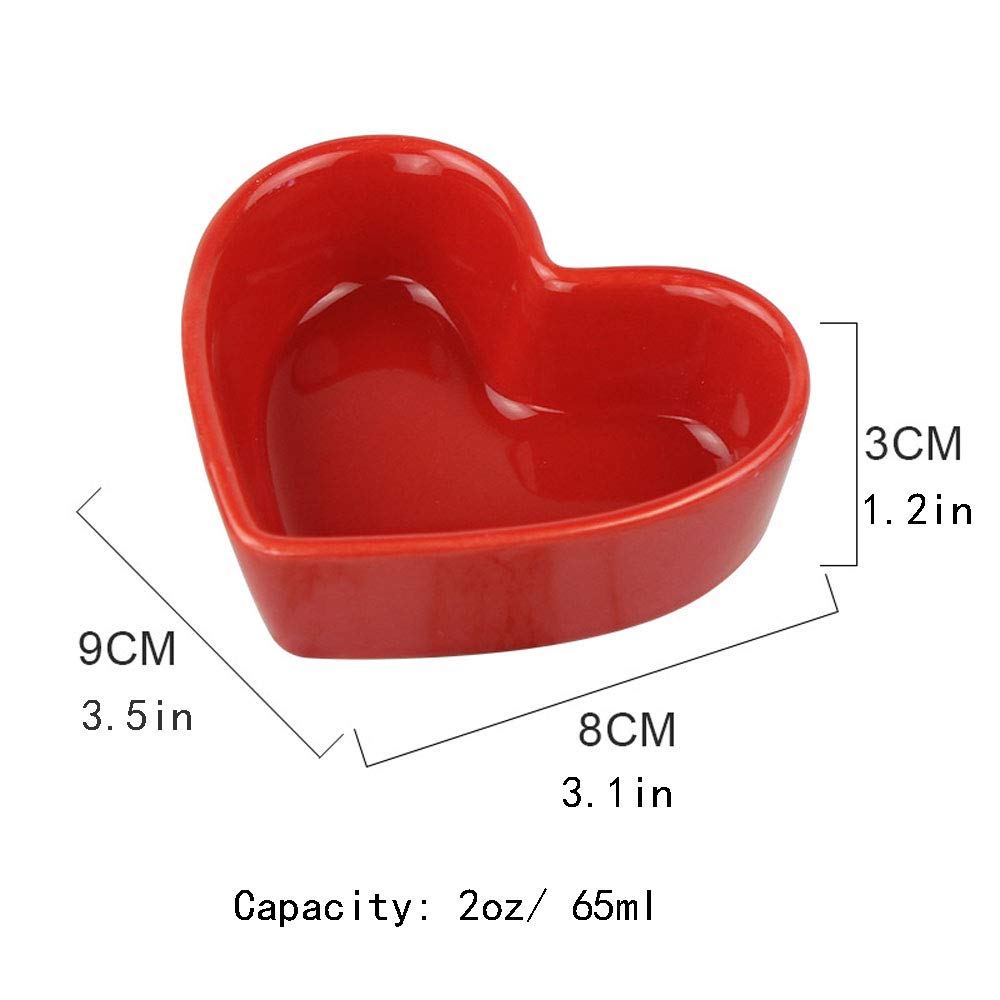 FUYU Colorful Heart Shaped Ceramic Ramekin Bowls - 4oz Mini Souffle Dishes, Pudding Cups, Snack Bowls for Dipping Sauces | Perfect for Valentine's Day Desserts, Romantic Dinners & Party Appetizers