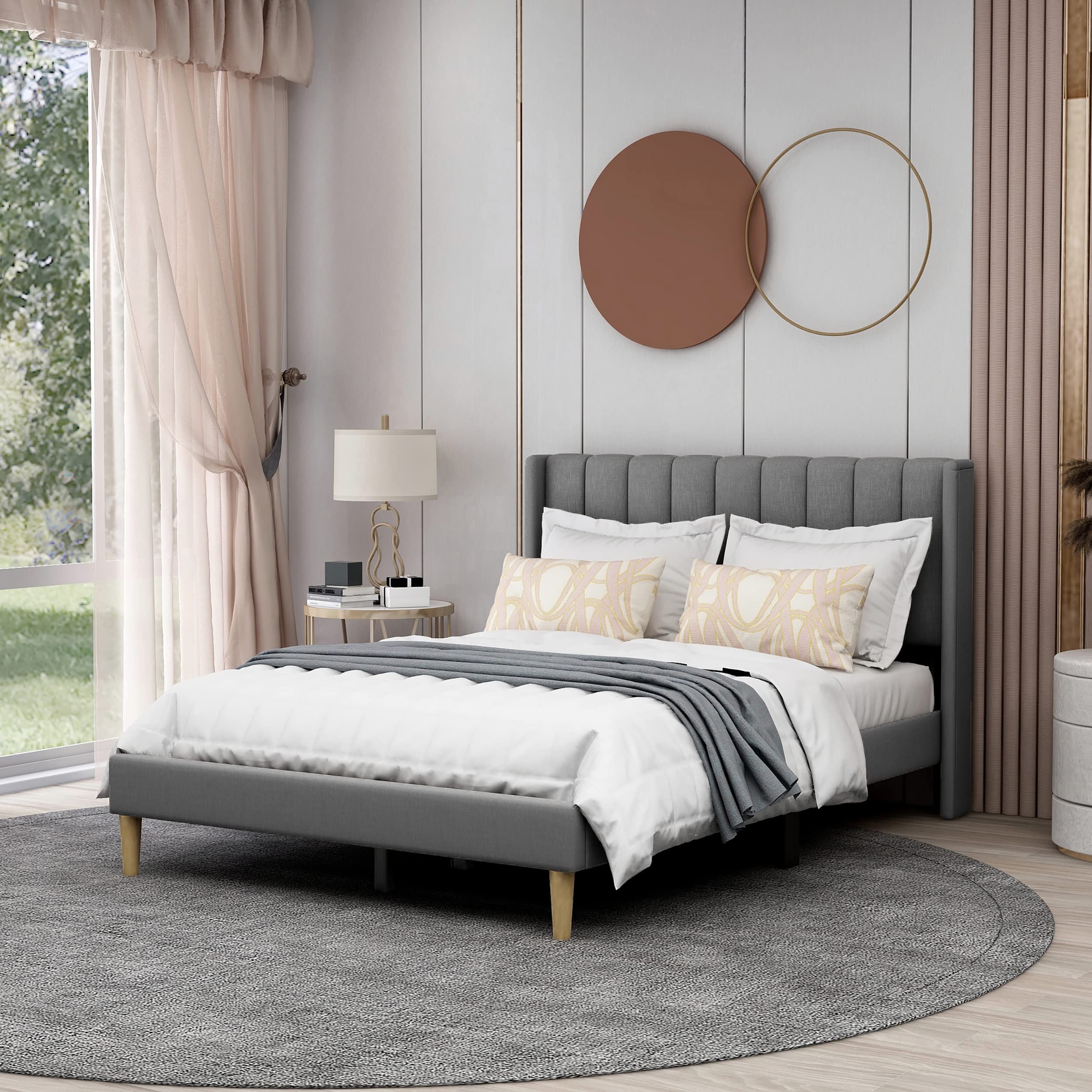 AGARTT Full Size Upholstered Platform Bed Frame with Headboard - Wooden Slats Support, No Box Spring Needed, Easy Assembly, Grey - Modern Bedroom Furniture for Small Spaces & Guest Rooms