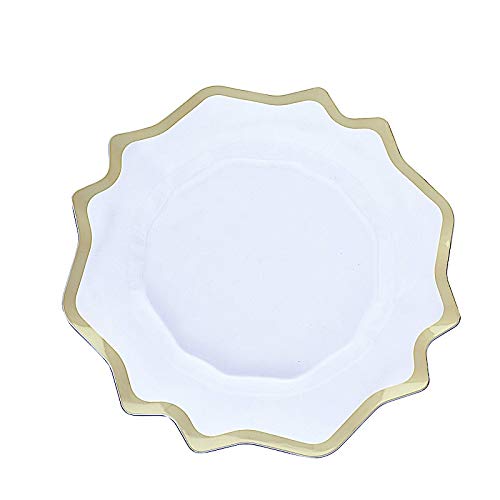 BalsaCircle 13-Inch Clear Gold Plastic Charger Plates with Scalloped Trim - Elegant Round Dinner Plates for Wedding Receptions, Party Decorations & Special Events