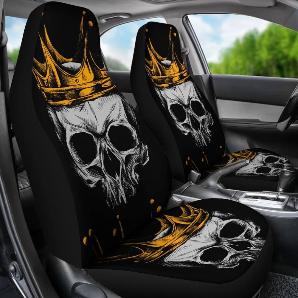 2 Pcs Gothic Skull Car Seat Covers - Universal Fit for Cars, Trucks & SUVs - Black Horror Decor Seat Protectors for Halloween, Car Enthusiasts & Gothic Style Lovers
