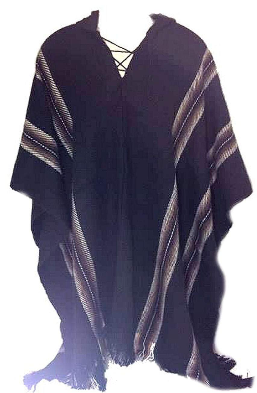 100% Baby Alpaca Wool Men's Fair Trade Poncho - Soft & Warm Winter Cloak Cape Jacket for Outdoor Hiking, Camping & Casual Wear